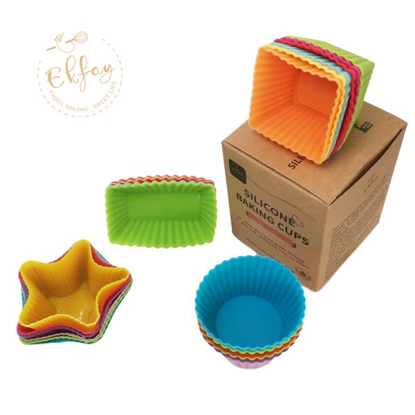

доставка из сша amazon fba 24 шт 4 форм для выпечки силиконовых чашек, многоразовый кекс лайнеры антипригарного muffin кубки cake форма друж