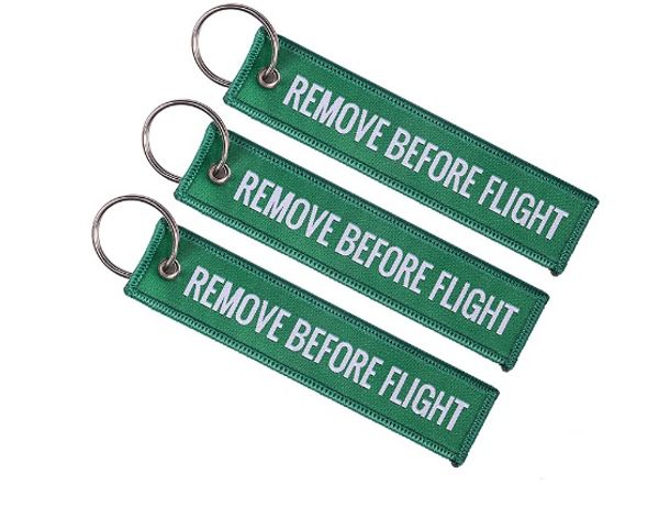 

2019 new fashion tags keychain colorful embroidery key fobs remove before flight key chain tag