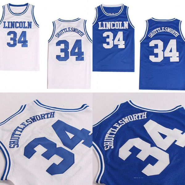 Custom Mens Jesus Shuttlesworth #34 Lincoln Er hat Game Movie Basketball Trikot Blau 100% ED Basketball Trikots