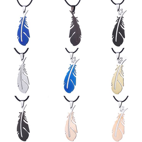 

stainless steel feather necklace blue silver color charm pendant for men women gifts