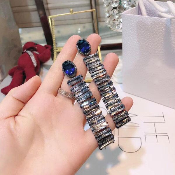 

dangle rectangle shape with sparkle blue diamond earring for each style women jewelry gift ps6761, Golden