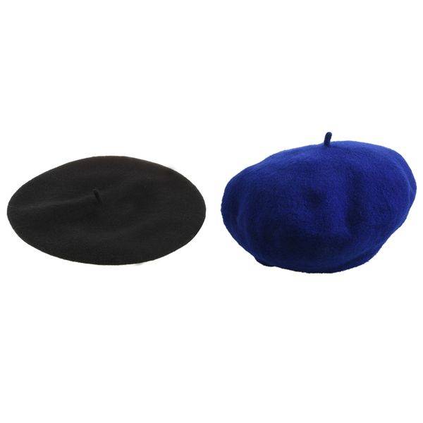 

2 pcs women winter warm plicate baggy beanie knit crochet ski hat slouch cap wool mix french beret hat, blue & black, Blue;gray
