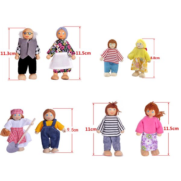 

happy doll family miniature 7 people set toy wooden jointed dolls children muppet pretend toys story-telling dressed characters