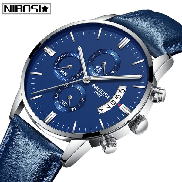 

nibosi men watch famous brand luxury leather men fashion casual dress watch military blue quartz wristwatch 2020 relogio masculino, Slivery;brown