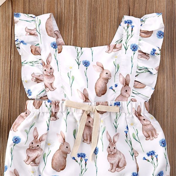 

newborn infant baby girl rabbit printed romper ruflles playsuit sunsuit clothing, Blue