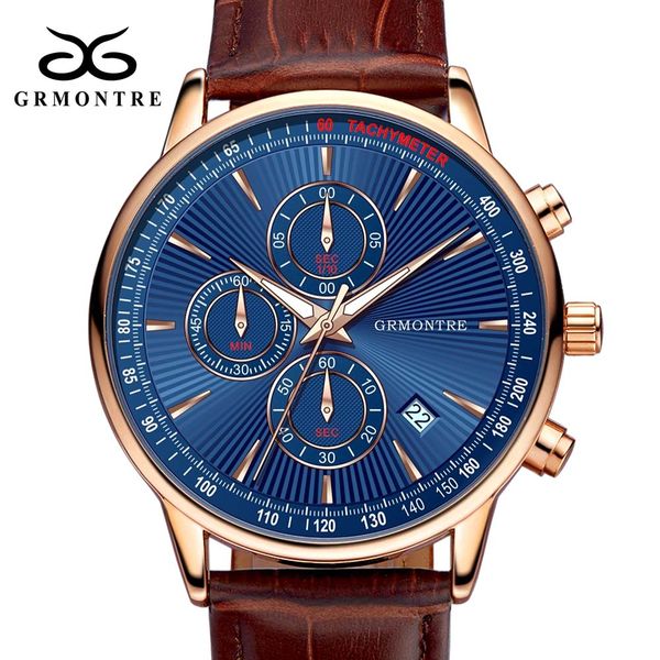 

new fashion men watches analog quartz wristwatches waterproof chronograph sport date leather band watches montre homme grmontre, Slivery;brown
