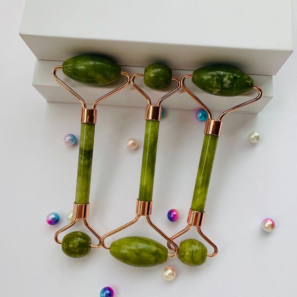 

100% natural handheld face lift tools rose gold frame xiuyan jade roller for face