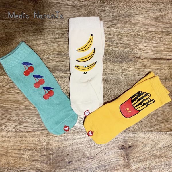 

2019 autumn winter new children baby banana fries printing in the tube socks korean style fashion socks 3-8 year, Pink;yellow