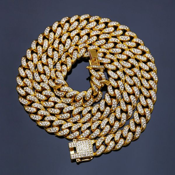 

iced out chains for men with rhinestone and women designer gold necklace mens hip hop bling chains jewelry men cuban link stainless steel, Black