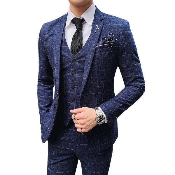 

jacket + vest + pants ) fashion boutique british classic plaid mens formal business slim suit 3 pcs groom wedding dress suit, White;black