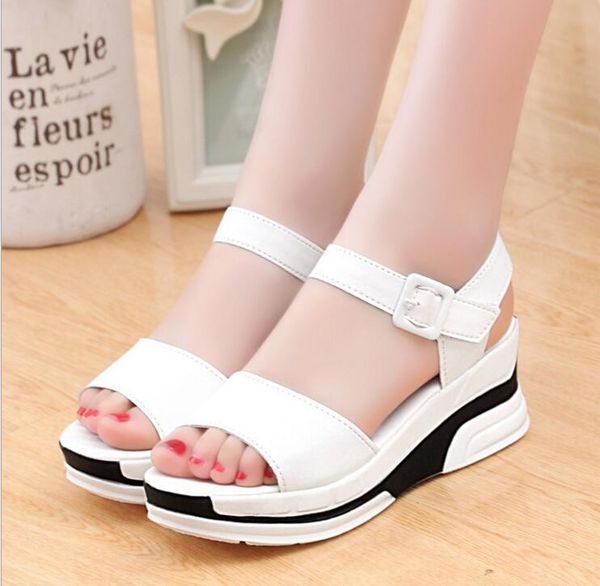 

2020 new summer shoes woman platform sandals women soft leather casual open toe gladiator wedges trifle mujer women shoes flats, Black
