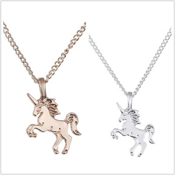 

sparkling good lucky unicorn choker pendant necklace gold plated clavicle chains statement necklace women jewelry christmas gift, Silver