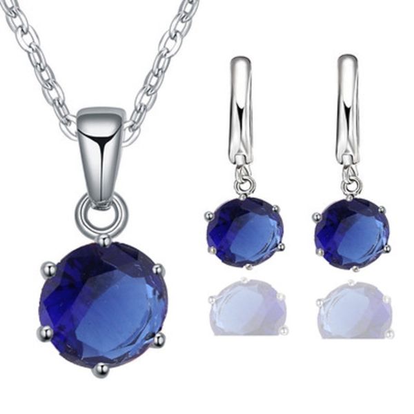 

5 colors cubic zircon pendant necklace earrings set crystal elegant jewelry set for wedding party women girls valentine christmas gifts, Silver