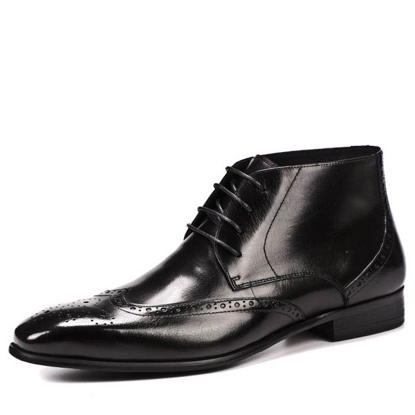 

2019 men boots genuine leather brogues mens boots men british autumn ankle man casual shoes zapatos de hombre, Black