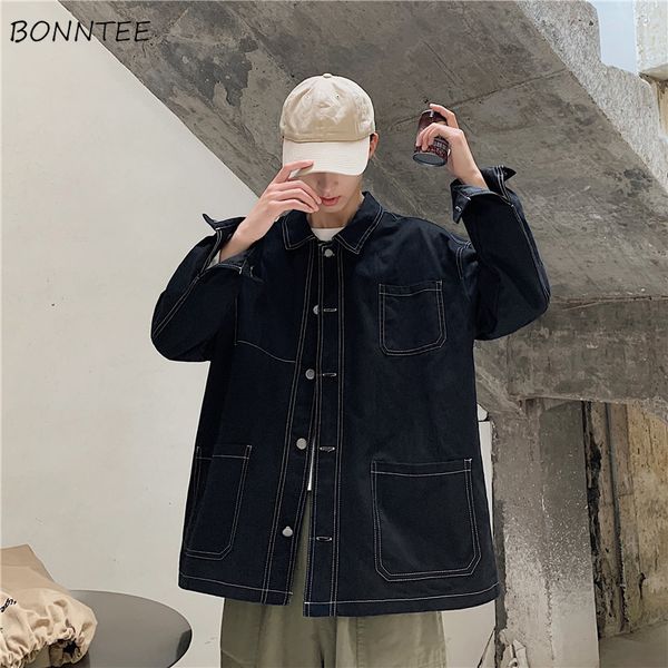 

куртки мужчины сплошной цвет бурелом крест-накрест хип-хоп корейский основной простой пиджаки мужские мульти грузовой бомбардировщик куртка, Black;brown