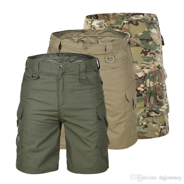

men tourism hiking shorts quick dry large multi pocket loose outdoor climbing training tactical camouflage cargo short trousers, Black;green