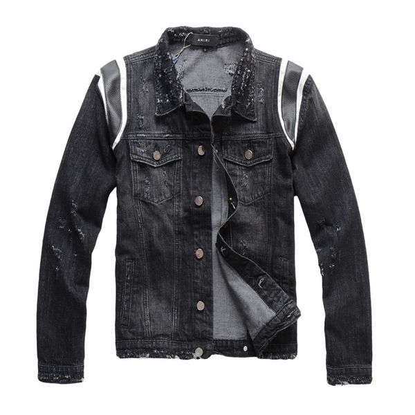 

mens 2020 luxury designer clothes black denim jacket fashion brand print casual bomber coat biker jean jacket jackets for men, Black;brown