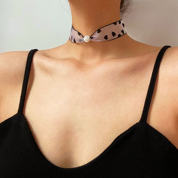 

vogallery club heart women chokers necklaces fashion white black chocker summer party polka dot jewelry short necklace new, Golden;silver