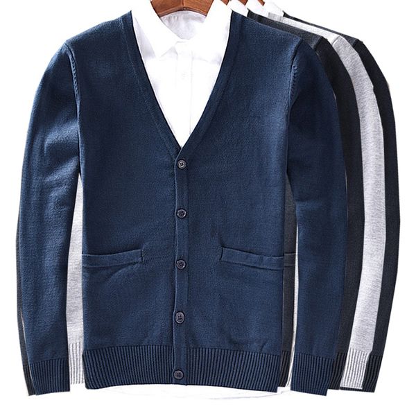 

cotton sweater men long sleeve cardigan mens v-neck sweaters loose solid button fit knitting casual style clothing new, White;black
