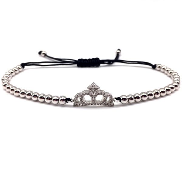 

2019 silver crown women bracelet 4mm beads braided macrame bracelets for women charm bracelet new fashion jewelry gift, Golden;silver
