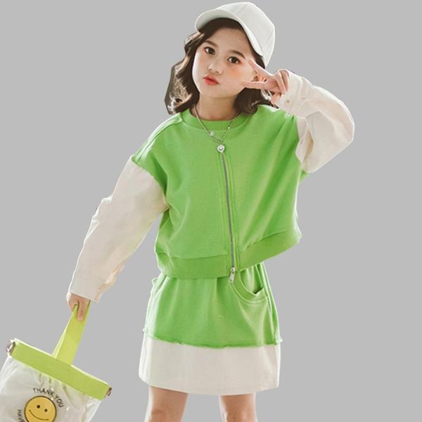 

kids clothes patchwork tracksuits for girls coat + skirt clothes girl casual style children's tracksuits 6 8 10 12 14, White