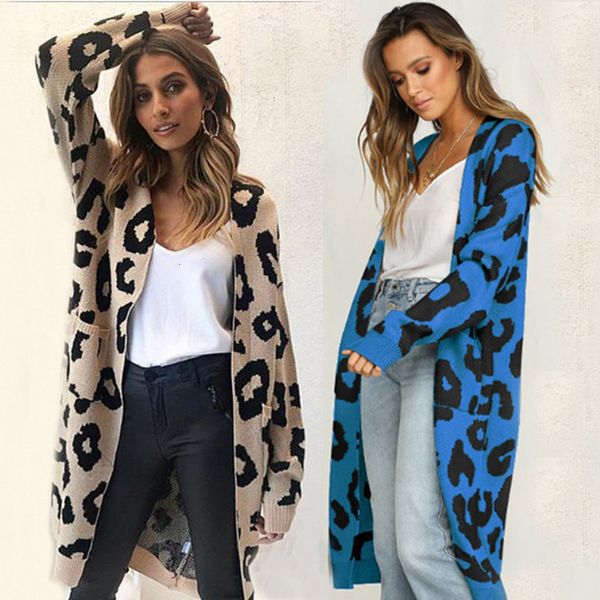 

womens designer sweaters sweater women winter autumn leopard knitted long cardigan women casual pocket open stitch sweater outwear, White;black