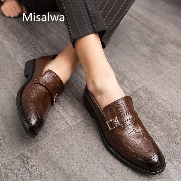 

misalwa pointed toe business men loafers leather party club wedding oxfords shoes belt monk strap driving footwear 38-47, Black