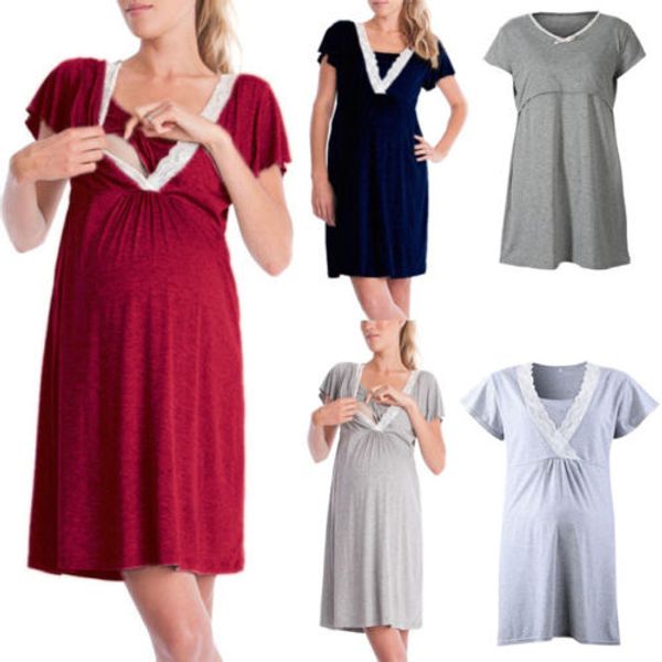 

грудное вскармливание одежды для беременного материнства платья для кормящей одежды горячей продажи моды лето повседневной сна платья solid, Black;red