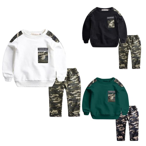 

teen kids baby boys letter tracksuit set autumn camouflage pants 2pcs outfits clothing for baby roupa infantil menina, White