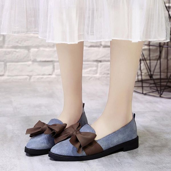 

women flats 2019 fashion bow women loafers shoes flock pointed toe woman flat shoes casual, Black