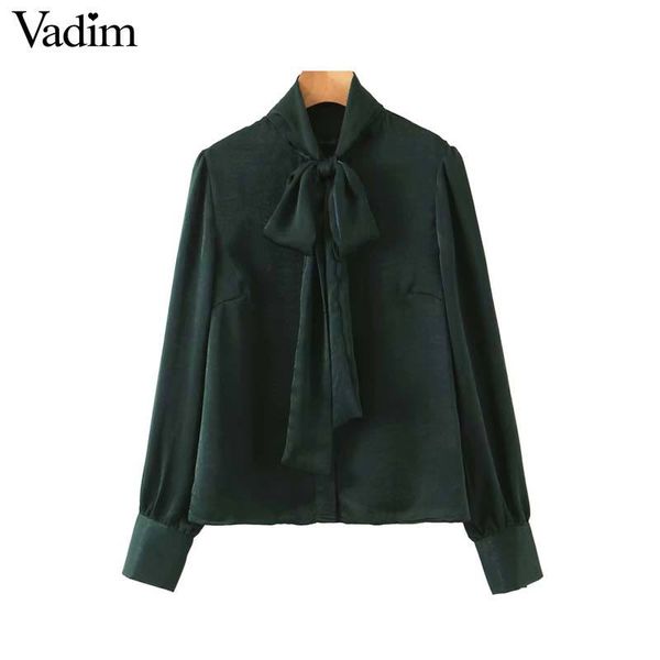 

vadim женщина сладкого лука галстук блузка с длинным рукавом элегантных твердых рубашек женской офис облачена в зеленом chic tops blusas lb7, White