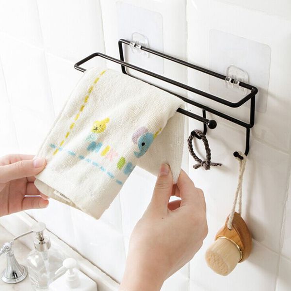 

multifunction wrought iron art hooks traceless strong sticky wall hook home kitchen bathroom paper towel tool sundries holder