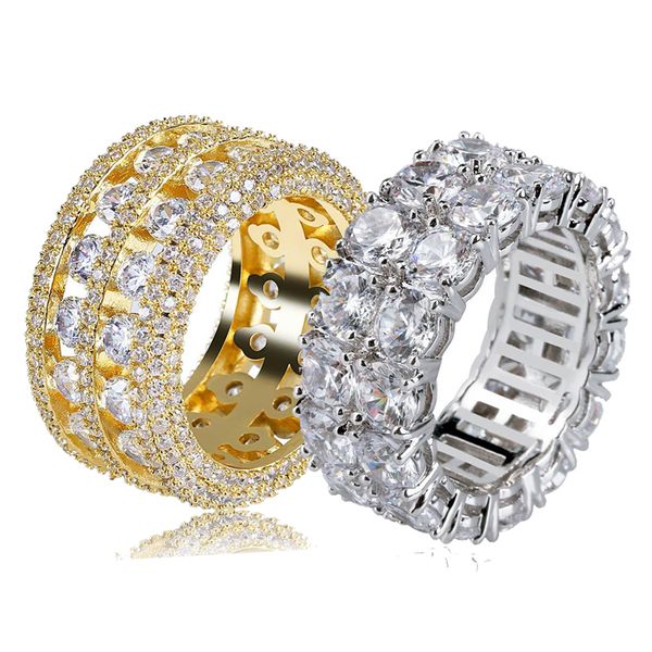 

18k gold & white gold full cz cubic zirconia designer rings band luxury diamond hip hop rock rapper jewelry gifts for men & women wholesale, Silver