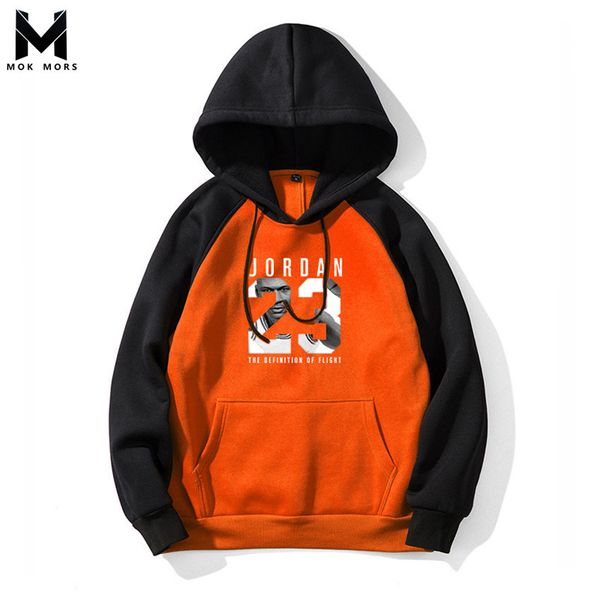 

casual new business fashion men's 23 printing stitching hoodies hoodies men high street jogger cotton warm sweatshirts men, Black