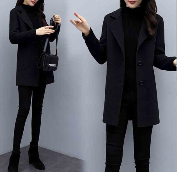

2019 осенью и зимой новые модные женские шерстяные пальто женские тонкие тонкий темперамент маленькие шерстяные пальто женщин, Black