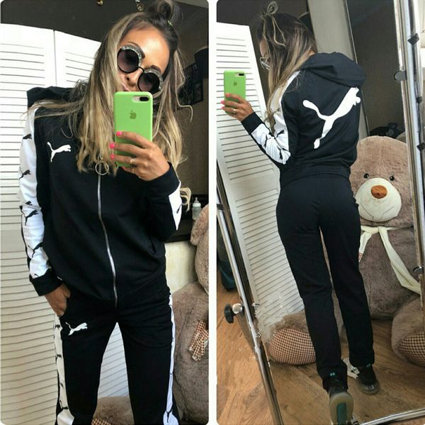 

2019 fashion designer brand tracksuit ladies sports hooded sweater coat pants two-piece sets women sweatshirts zipper jacket trousers suits, White
