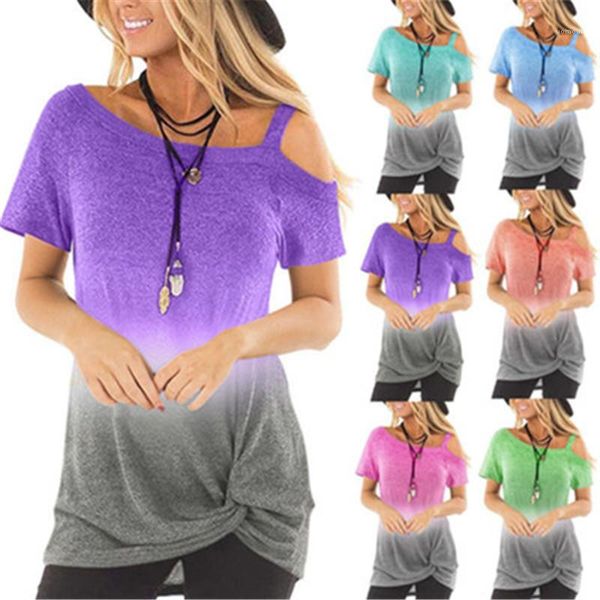 

summer women printing cotton short sleeve girls loose gradient shirt bandage tee clothing designer tshirt irregular short sleeve new, White