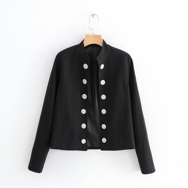 

2019 women fashion short jacket casual button design solid color double breasted outwear autumn new trend coat office lady, Black;brown