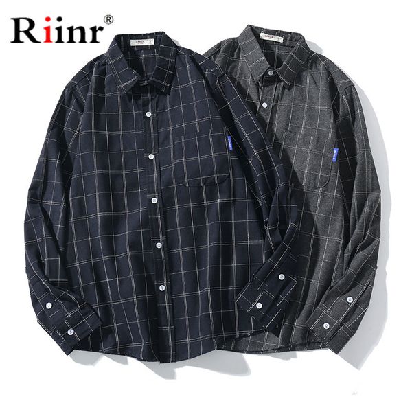 

riinr casual brand men plaid shirts spring autumn new men's turn-down collar shirts male long sleeve shirt, White;black