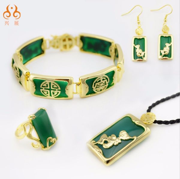 

natural agate jewelry set pendant earrings ring bracelet gift to send parents to the elderly fu lu shou xi, Black
