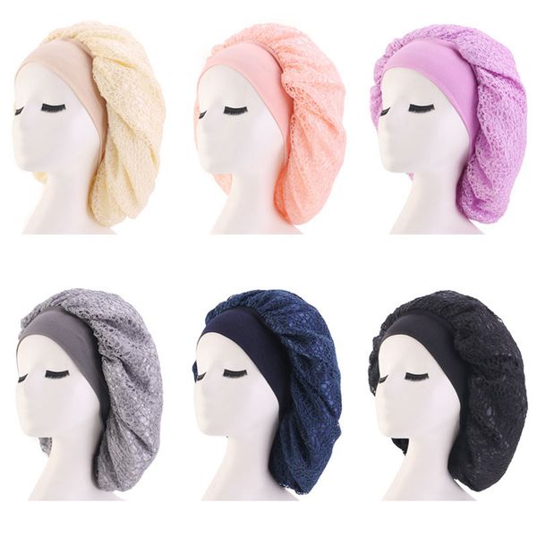 

women big size mesh satin silk bonnet sleep night cap head cover bonnet hat with elastic band 2019 new