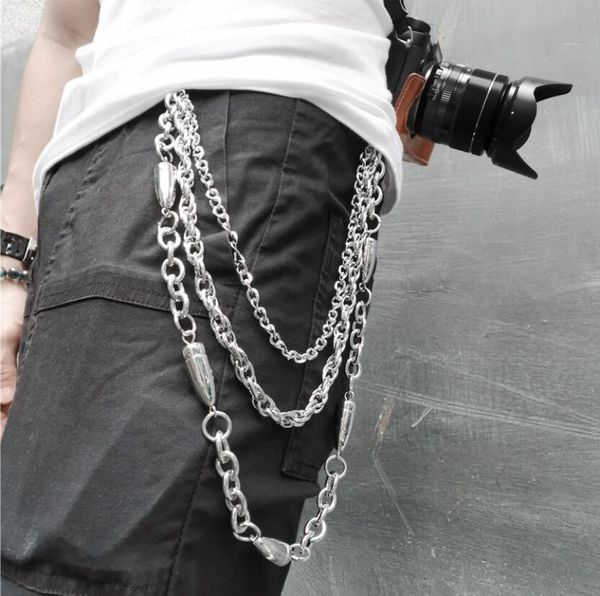 

2019 new personality hip hop punk metal pants chain casual wild pants chain stage performance show waist, Silver