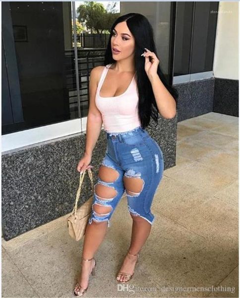 

washed womens jeans with zipper light blue ripped capris womens trousers female clothing burrs hole