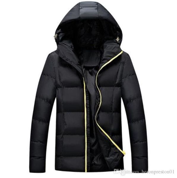 

плюс размер мужская верхняя одежда с капюшоном дизайнер сплошной цвет мужская мода вниз теплые пуховики с застежкой-молнией, Black