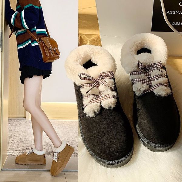 

flat heel winter boots with fur women's rubber shoes rain booties ladies lace up australia low heels booties boots-women luxury, Black