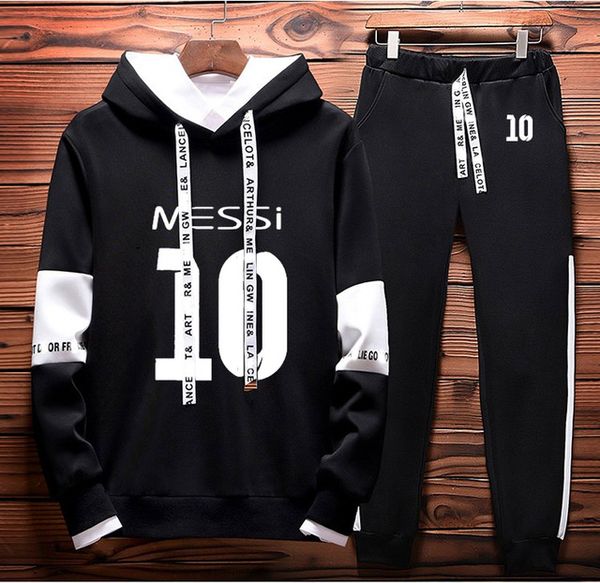 

hoodies men for messi 10 printed sportwear men hoodies harajukutracksuit+pants 2pcs sporting suit fleece warm thick sportwear