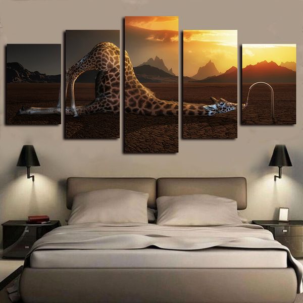 

5 panels giraffes funny modern artworks giclee canvas wall art for kid home wall decor abstract poster canvas print oil painting