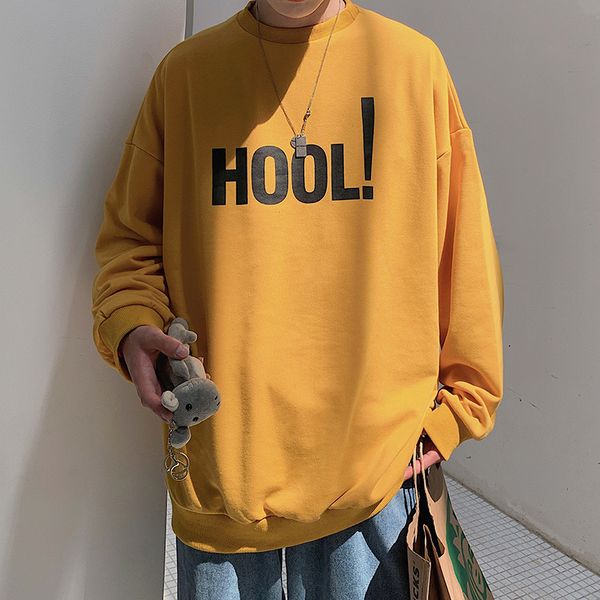 

2019 autumn new neutral korean version of the couple solid color letter printing casual original men's street pullover, Black
