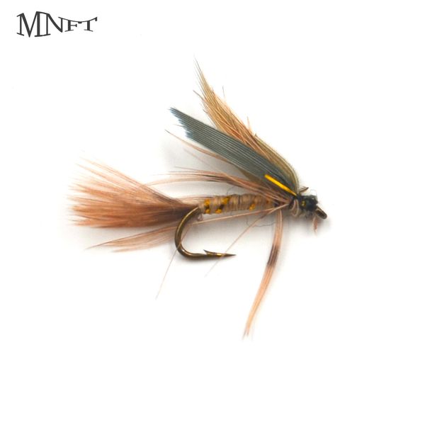 

mnft 10pcs 12# brown insects flies hook gold wire trout flies fishing yellow zebra body fishing dry