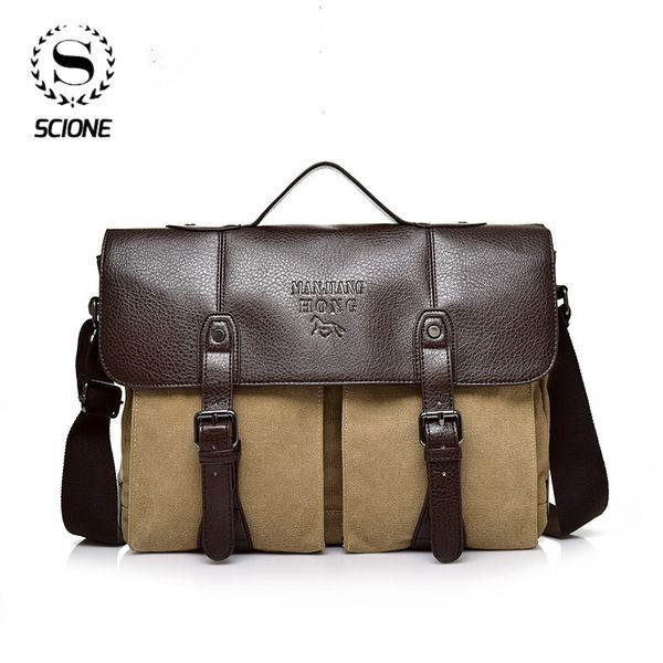

briefcases scione vintage men canvas leather handbags shoulder bags male big capacity messenger